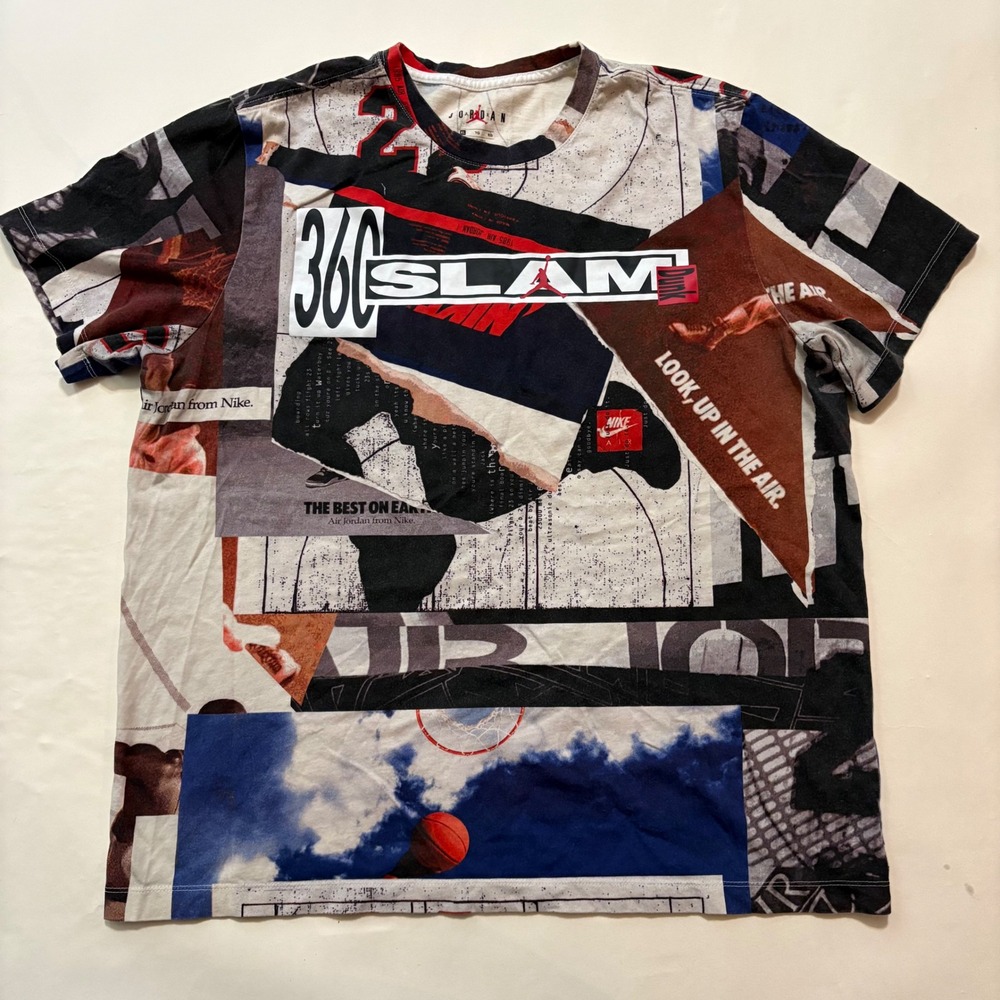 Nike Jordan Mens XL All Over Print Collage Graphic T-Shirt CJ6298-100 Multicolor